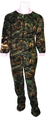 WOMEN'S PINK CAMO DAYSOR FOOTED PJ-LOUNGER