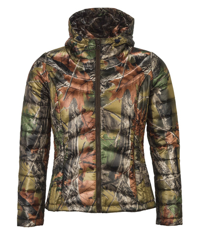 WOMEN'S CAMO ULTRA THERMIC SILK PADDED HOODED QUILTED JACKET