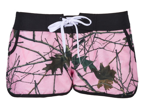WOMEN'S PINK FOREST CAMO H20 DOLPHIN BOARD SHORTS