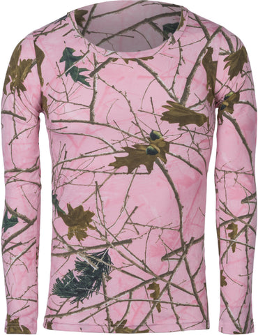GIRLS PINK FOREST CAMO ALL COTTON LONG SLEEVE T-SHIRT