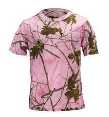 GIRLS PINK FOREST CAMO ALL COTTON SHORT SLEEVE T-SHIRT