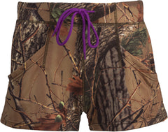 WOMEN'S PURPLE CAMO 4-WAY STRETCH ACTIVE DOLPHIN SHORTS