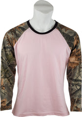 WOMEN'S PINK CAMO RAGLAN COTTON LONG SLEEVE T-SHIRT